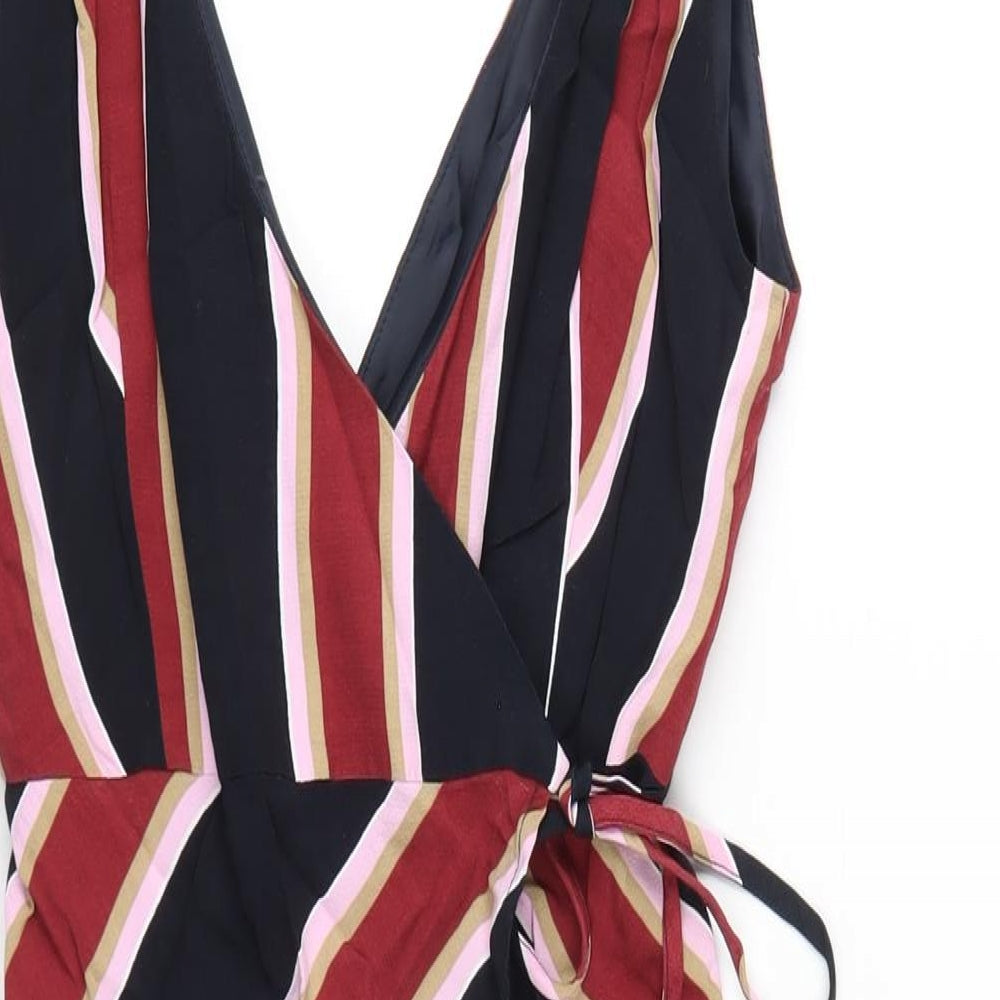 Topshop Womens Multicoloured Striped Polyester Wrap Dress Size 10 V-Neck Tie
