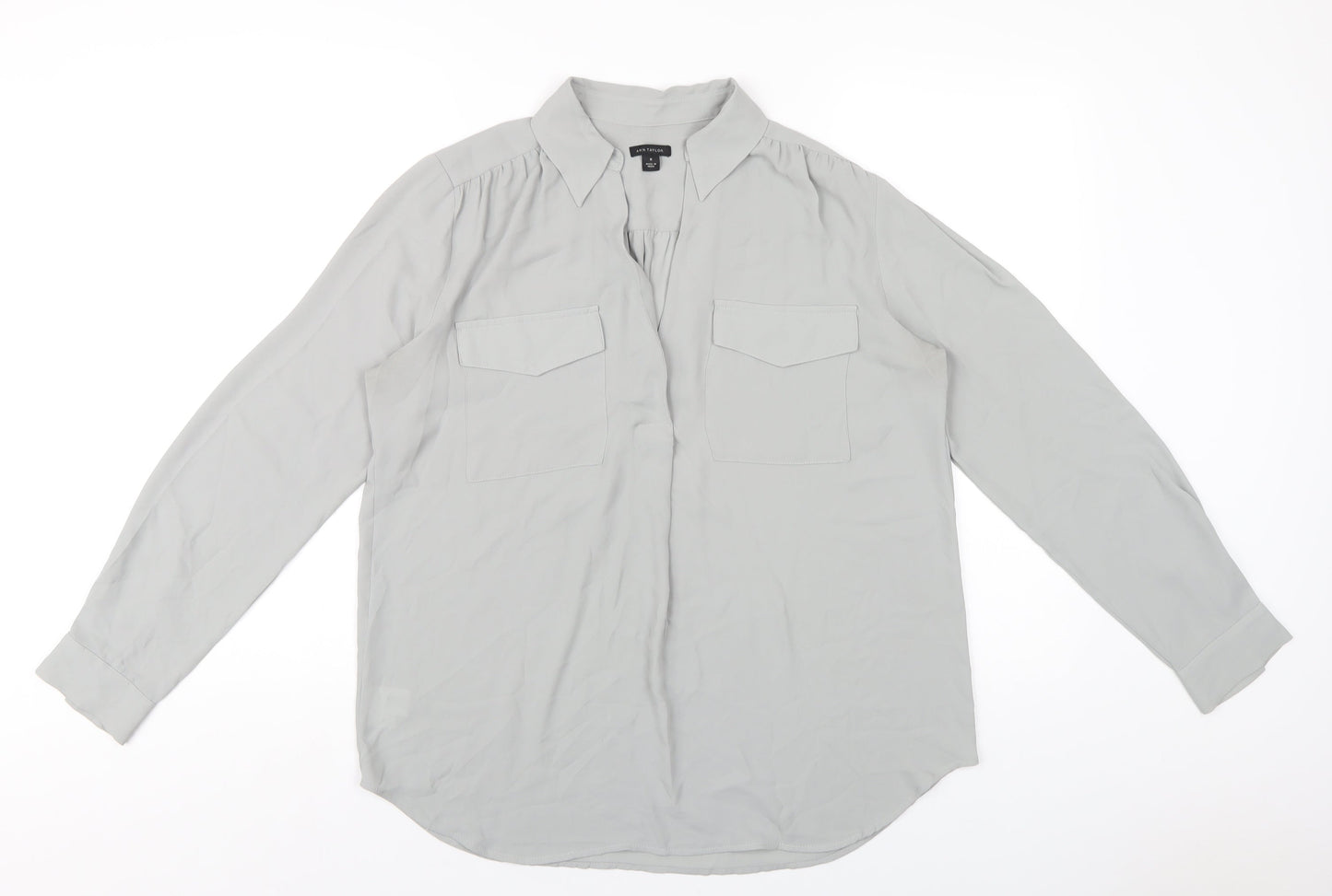 Ann Taylor Womens Grey Polyester Basic Blouse Size M Collared