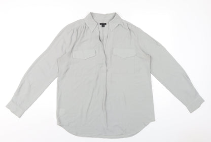 Ann Taylor Womens Grey Polyester Basic Blouse Size M Collared