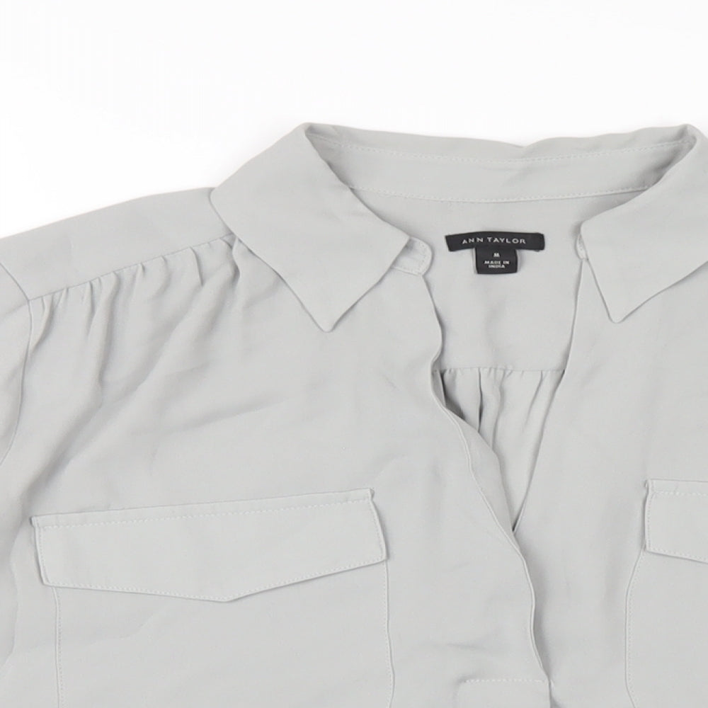 Ann Taylor Womens Grey Polyester Basic Blouse Size M Collared