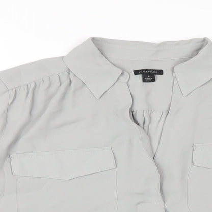 Ann Taylor Womens Grey Polyester Basic Blouse Size M Collared