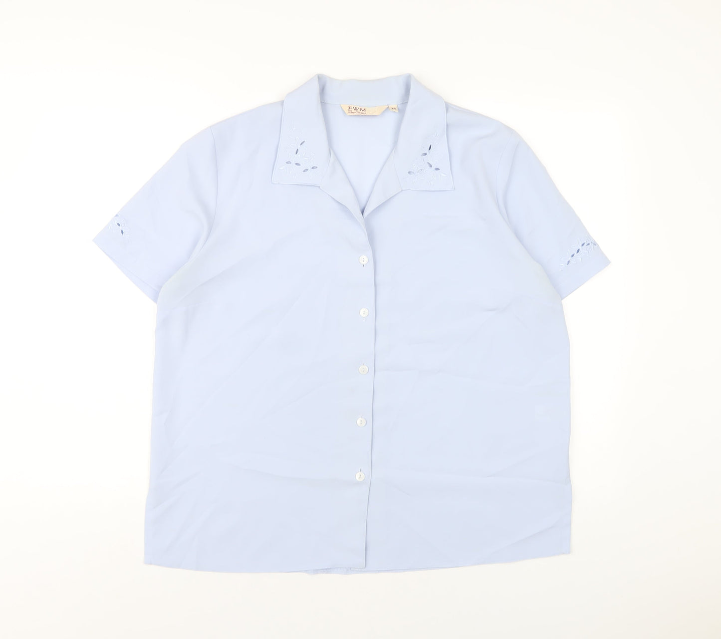 EWM Womens Blue Polyester Basic Button-Up Size 16 Collared