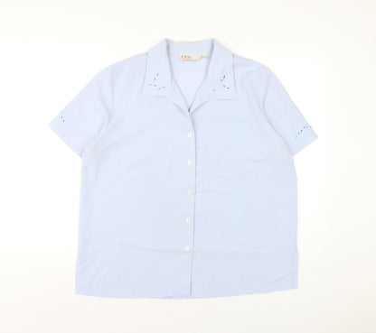 EWM Womens Blue Polyester Basic Button-Up Size 16 Collared