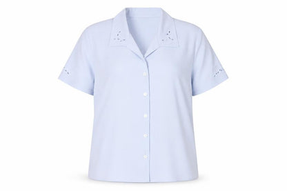 EWM Womens Blue Polyester Basic Button-Up Size 16 Collared