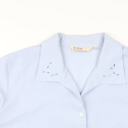 EWM Womens Blue Polyester Basic Button-Up Size 16 Collared
