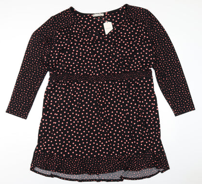Oasis Womens Black Geometric Polyester A-Line Size 3XL V-Neck Pullover