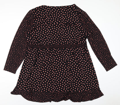 Oasis Womens Black Geometric Polyester A-Line Size 3XL V-Neck Pullover