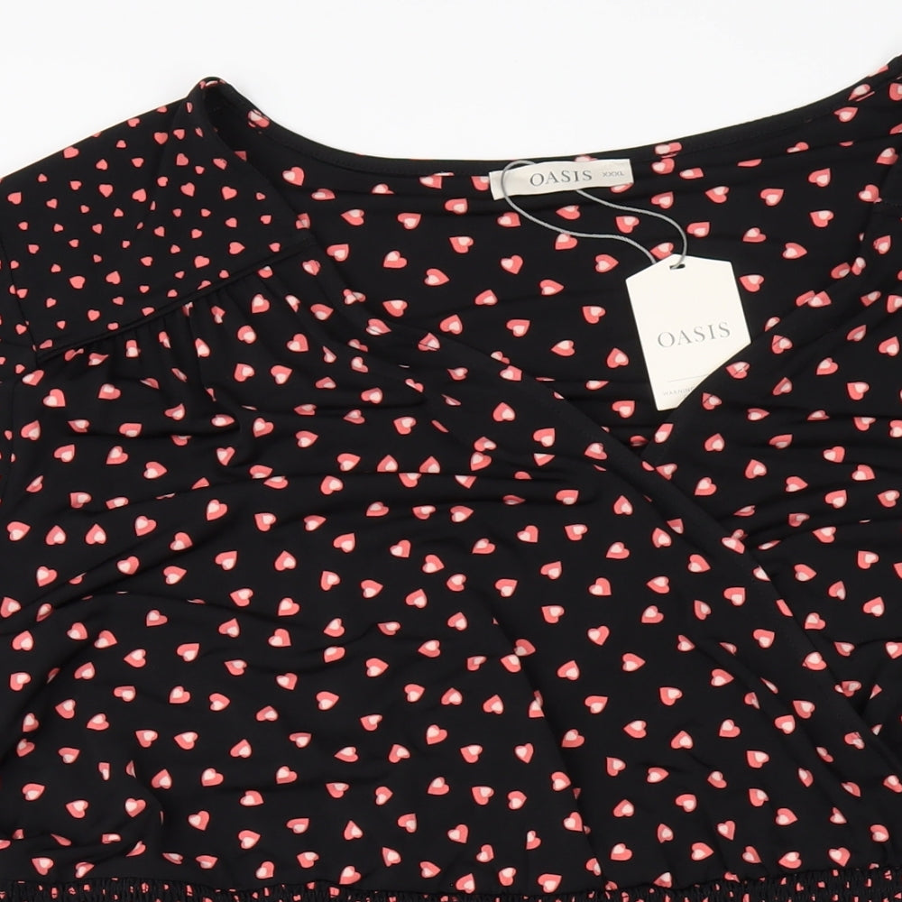 Oasis Womens Black Geometric Polyester A-Line Size 3XL V-Neck Pullover