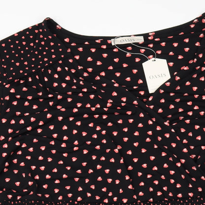 Oasis Womens Black Geometric Polyester A-Line Size 3XL V-Neck Pullover