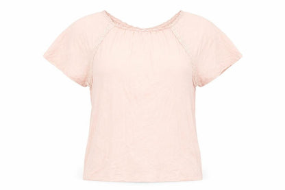 Marks & Spencer Womens Pink Linen Basic T-Shirt Size 6 Round Neck