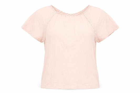 Marks & Spencer Womens Pink Linen Basic T-Shirt Size 6 Round Neck