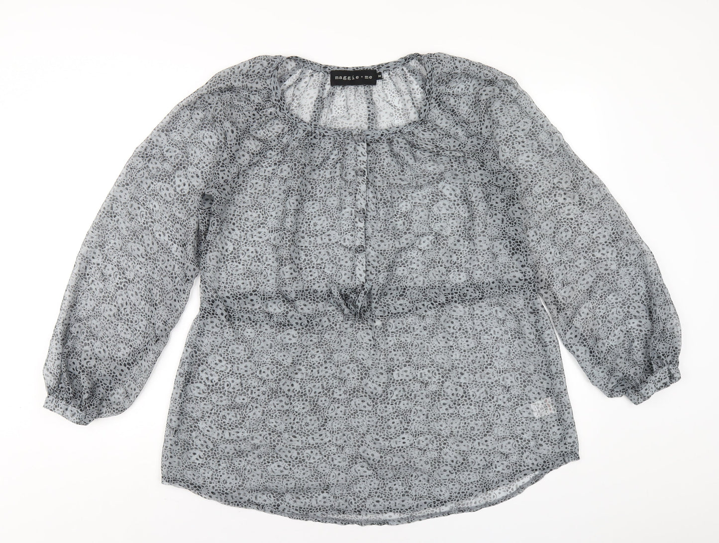 Maggie & Me Womens Grey Geometric Polyester Basic Blouse Size M Round Neck