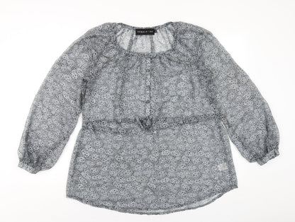 Maggie & Me Womens Grey Geometric Polyester Basic Blouse Size M Round Neck