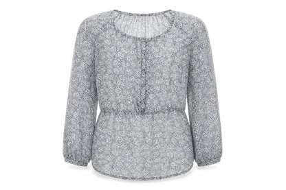 Maggie & Me Womens Grey Geometric Polyester Basic Blouse Size M Round Neck