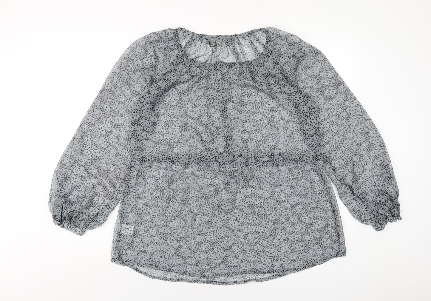 Maggie & Me Womens Grey Geometric Polyester Basic Blouse Size M Round Neck