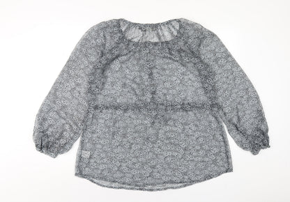 Maggie & Me Womens Grey Geometric Polyester Basic Blouse Size M Round Neck