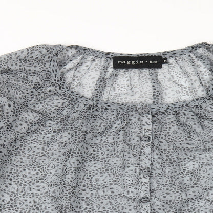 Maggie & Me Womens Grey Geometric Polyester Basic Blouse Size M Round Neck
