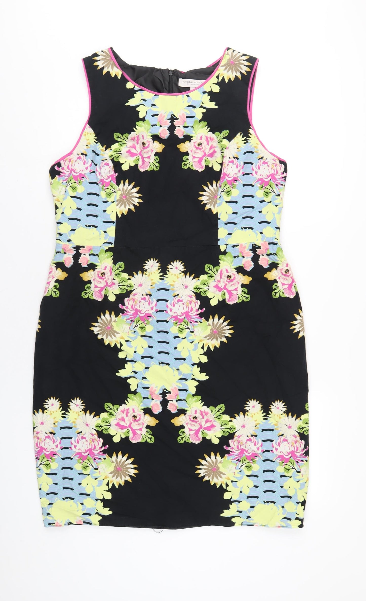 Red Herring Womens Multicoloured Floral Cotton A-Line Size 18 Round Neck Zip