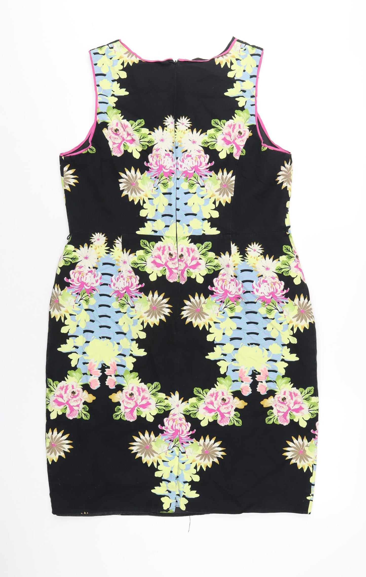 Red Herring Womens Multicoloured Floral Cotton A-Line Size 18 Round Neck Zip