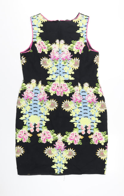 Red Herring Womens Multicoloured Floral Cotton A-Line Size 18 Round Neck Zip