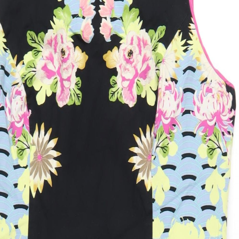Red Herring Womens Multicoloured Floral Cotton A-Line Size 18 Round Neck Zip