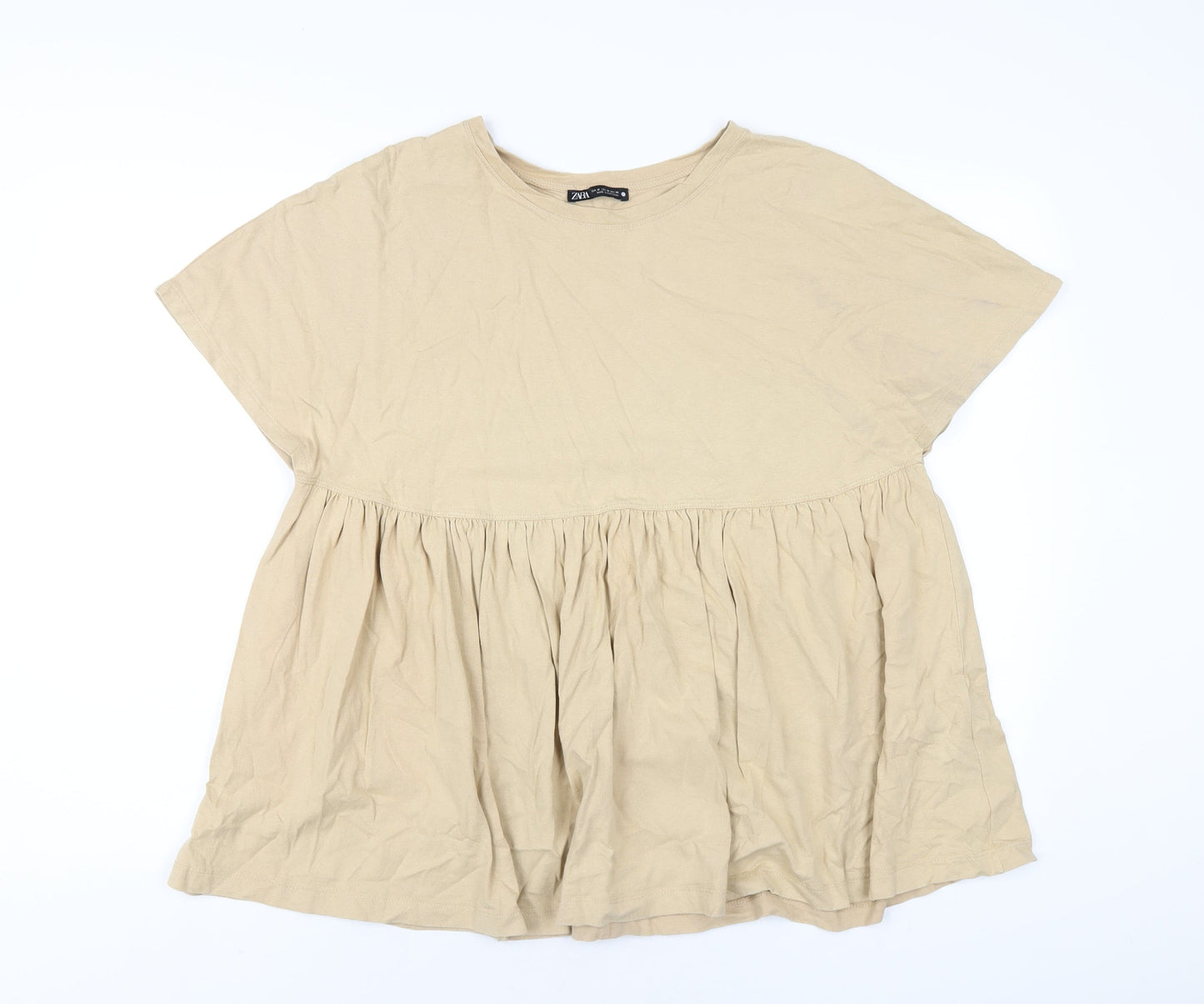 Womens UK Size M Zara Beige Basic T-Shirt