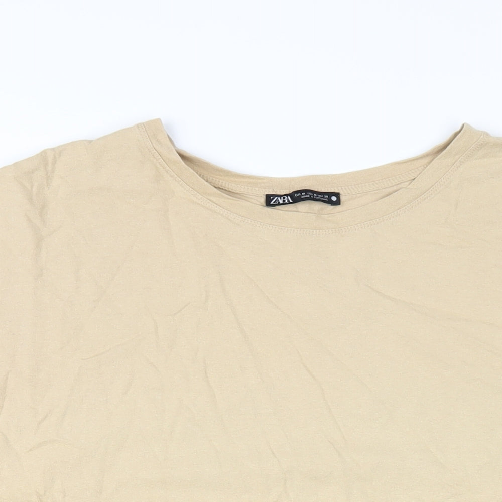 Womens UK Size M Zara Beige Basic T-Shirt