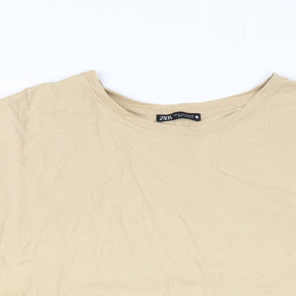 Womens UK Size M Zara Beige Basic T-Shirt