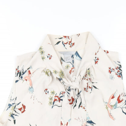 H&M Womens Multicoloured Geometric Polyester Basic Blouse Size 8 V-Neck