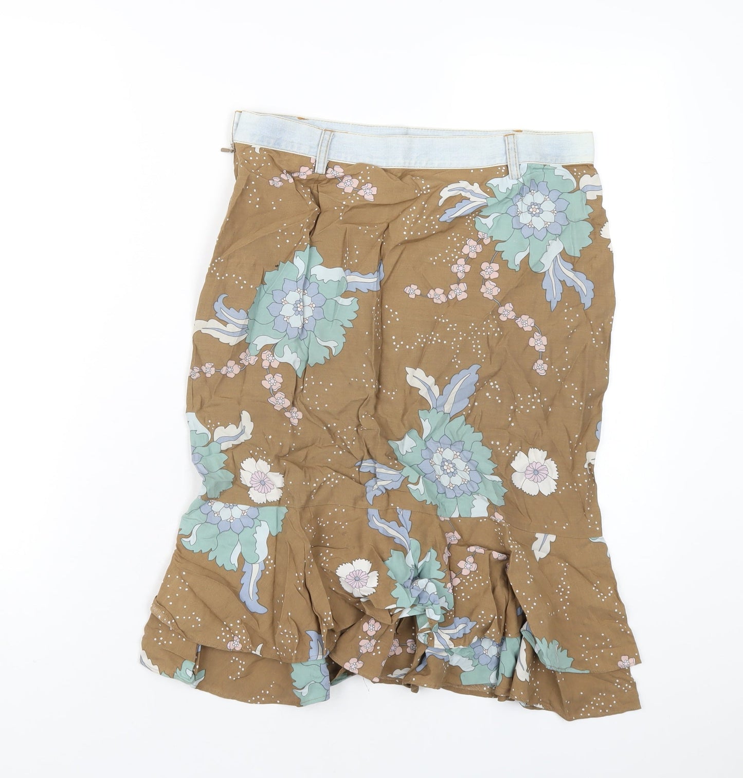 Mango Womens Brown Floral Viscose A-Line Skirt Size 10 Zip