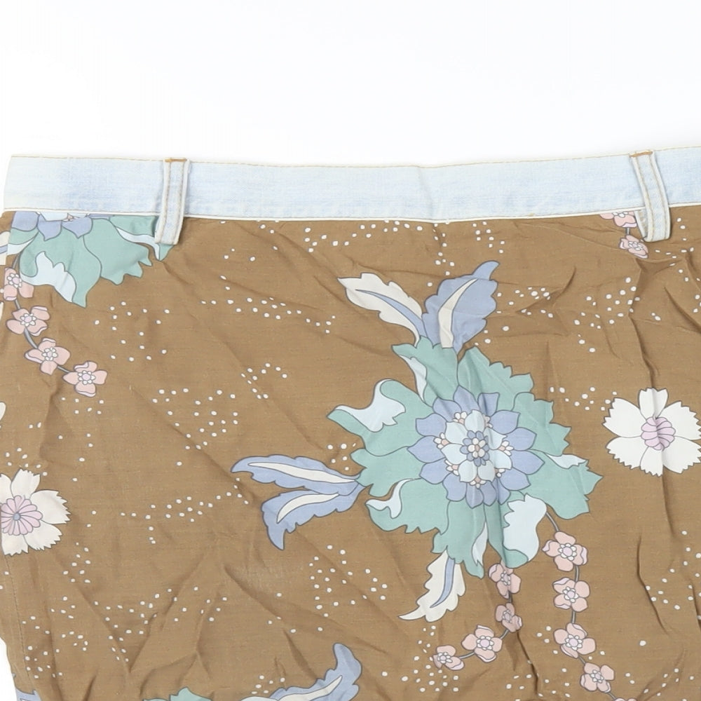 Mango Womens Brown Floral Viscose A-Line Skirt Size 10 Zip