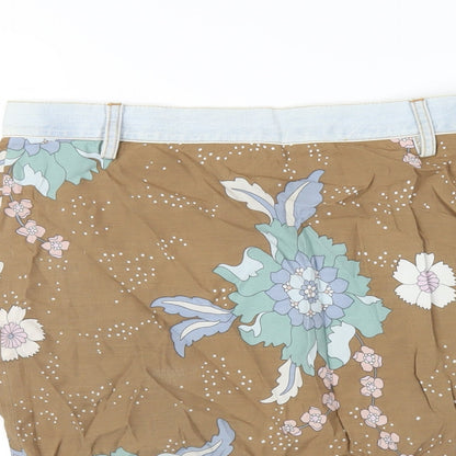 Mango Womens Brown Floral Viscose A-Line Skirt Size 10 Zip