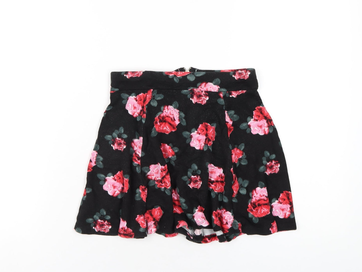 H&M Womens Black Floral Viscose Skater Skirt Size XS Zip