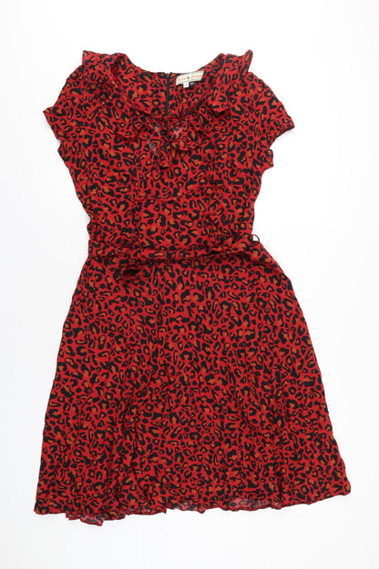 Dorothy Perkins Womens Red Animal Print Viscose A-Line Size 12 V-Neck Zip