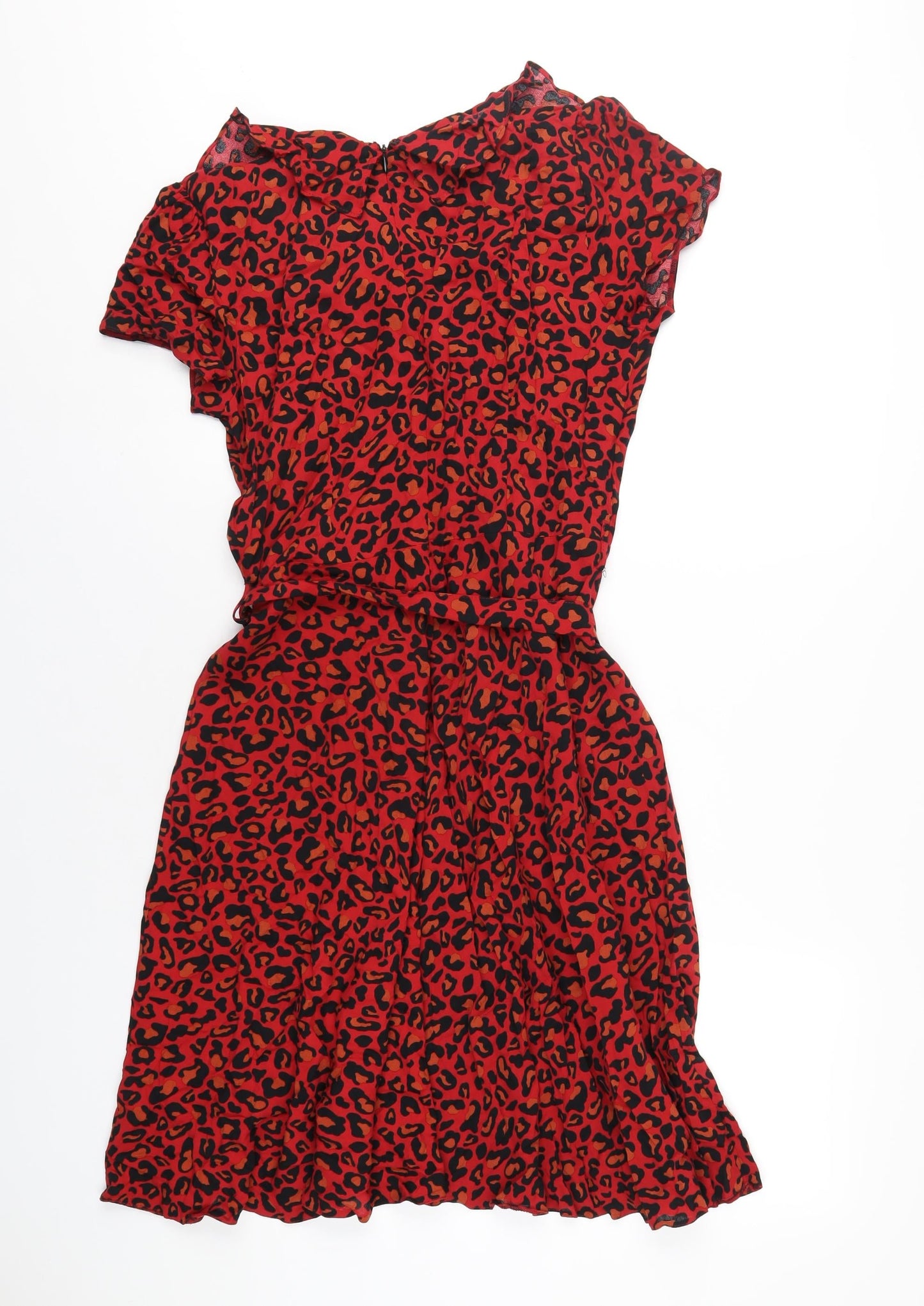 Dorothy Perkins Womens Red Animal Print Viscose A-Line Size 12 V-Neck Zip