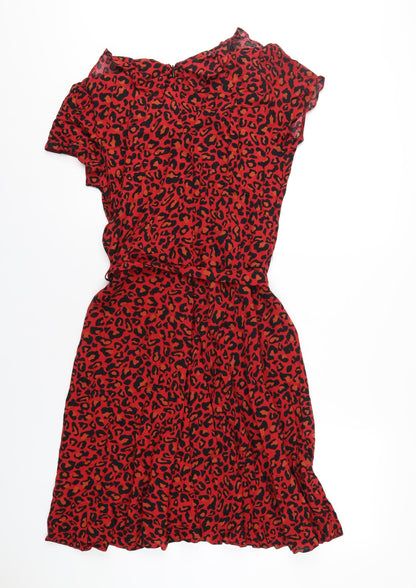 Dorothy Perkins Womens Red Animal Print Viscose A-Line Size 12 V-Neck Zip