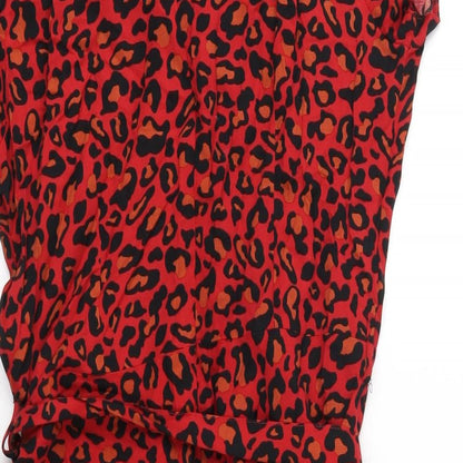 Dorothy Perkins Womens Red Animal Print Viscose A-Line Size 12 V-Neck Zip