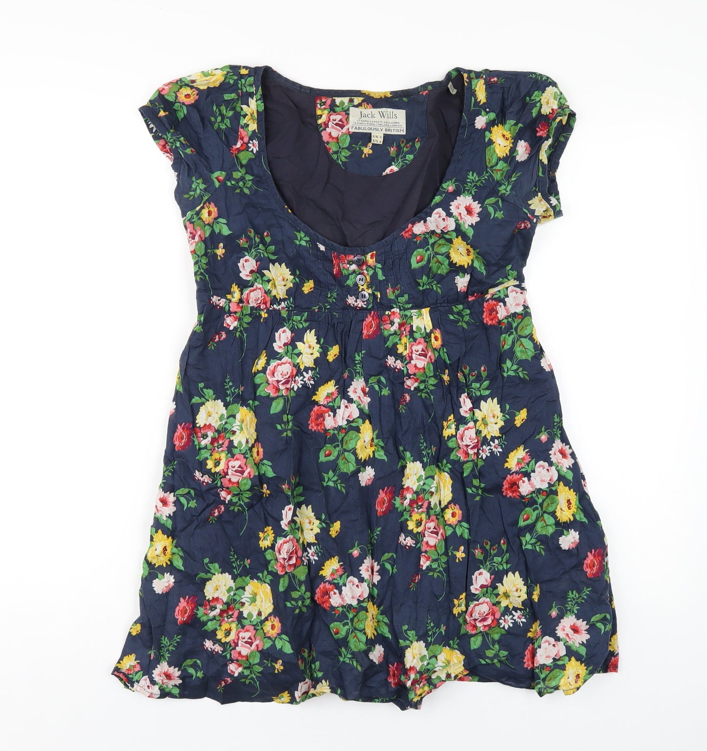 Jack Wills Womens Blue Floral Cotton A-Line Size 8 Scoop Neck Pullover