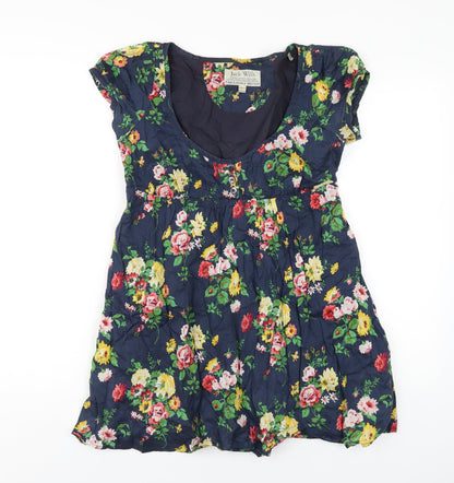 Jack Wills Womens Blue Floral Cotton A-Line Size 8 Scoop Neck Pullover