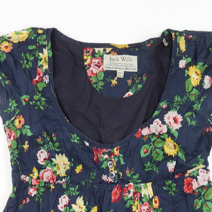 Jack Wills Womens Blue Floral Cotton A-Line Size 8 Scoop Neck Pullover