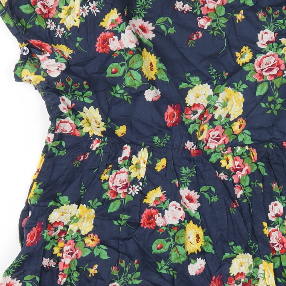 Jack Wills Womens Blue Floral Cotton A-Line Size 8 Scoop Neck Pullover