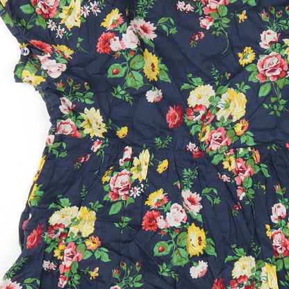 Jack Wills Womens Blue Floral Cotton A-Line Size 8 Scoop Neck Pullover