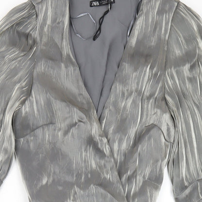 Zara Womens Silver Polyester Wrap Dress Size XS V-Neck Tie