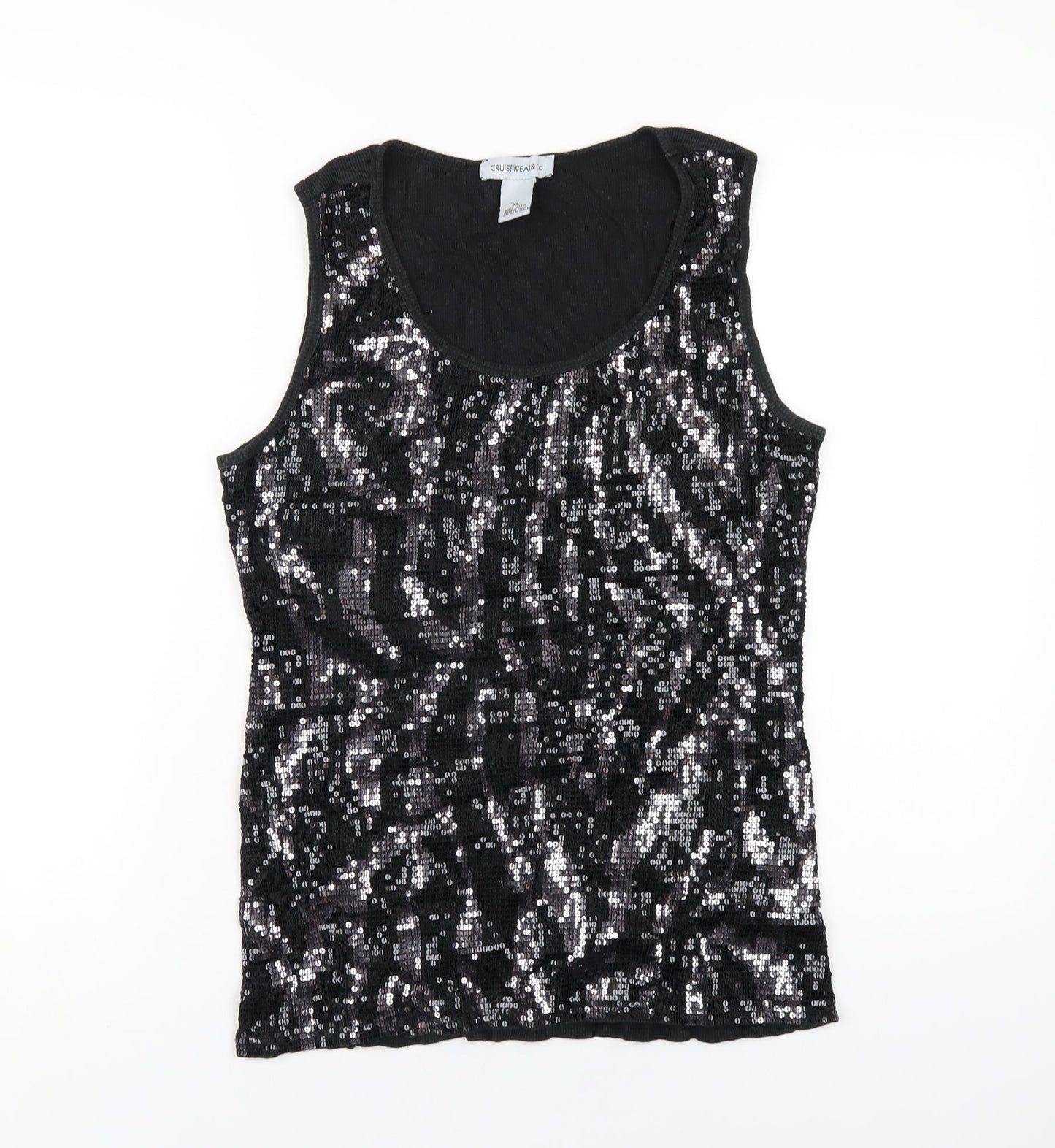 Cruise Wear & Co Womens Black Cotton Basic Tank Size XL Scoop Neck - Sequin