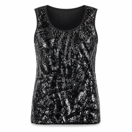 Cruise Wear & Co Womens Black Cotton Basic Tank Size XL Scoop Neck - Sequin