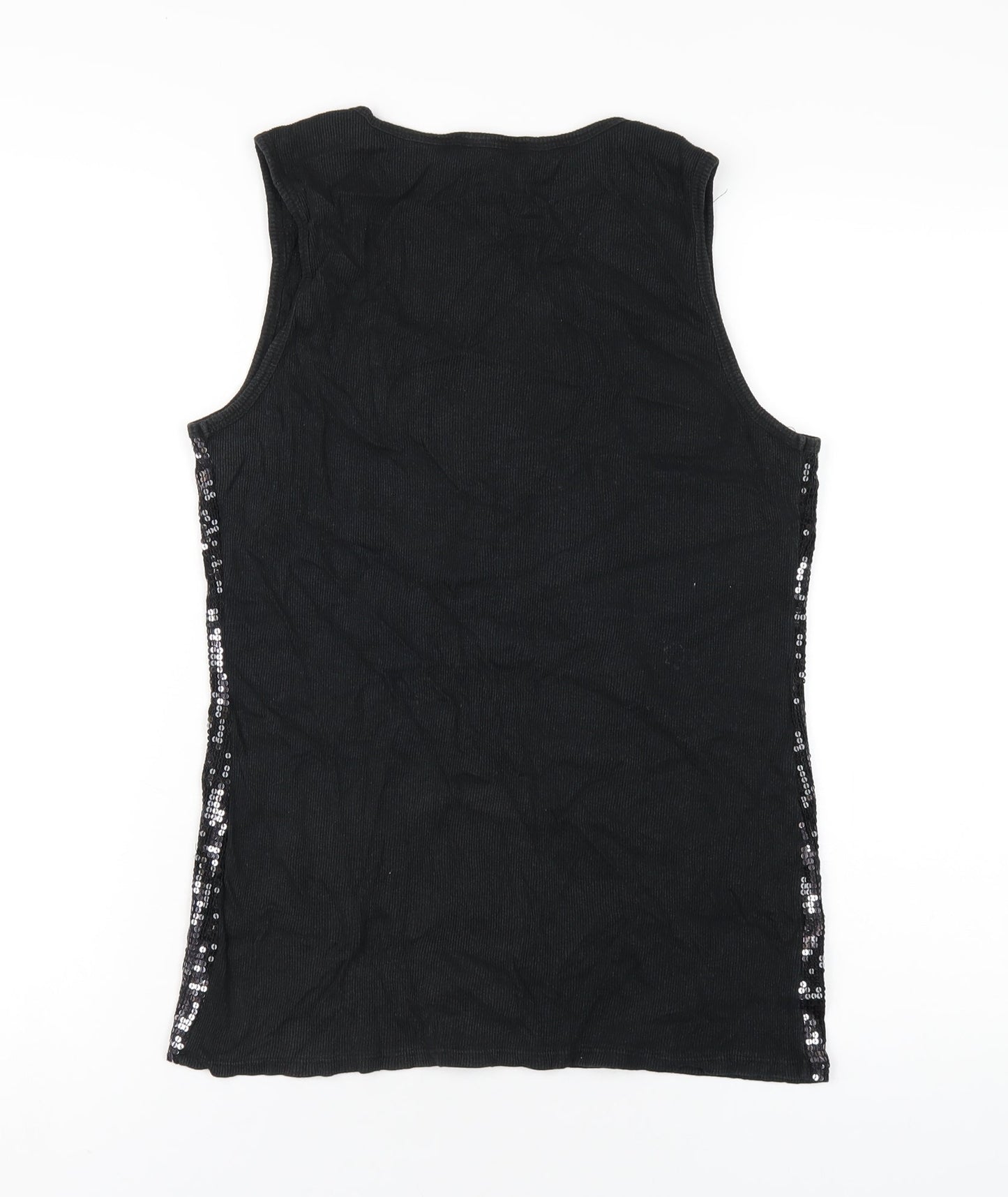 Cruise Wear & Co Womens Black Cotton Basic Tank Size XL Scoop Neck - Sequin