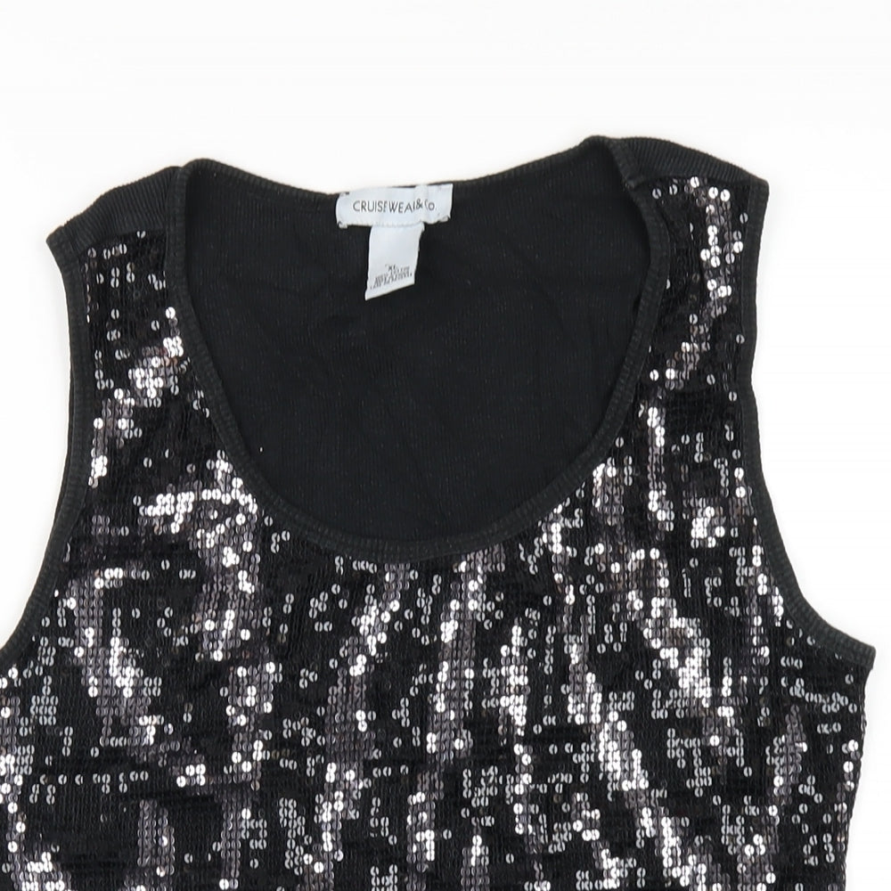 Cruise Wear & Co Womens Black Cotton Basic Tank Size XL Scoop Neck - Sequin