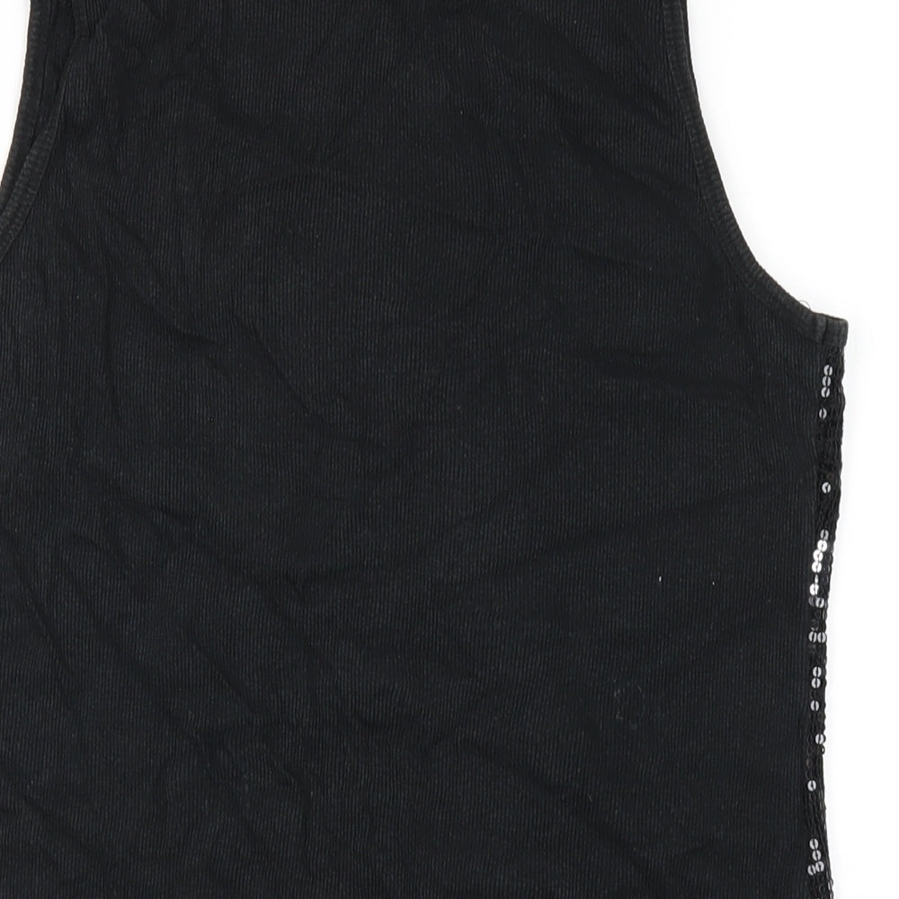 Cruise Wear & Co Womens Black Cotton Basic Tank Size XL Scoop Neck - Sequin