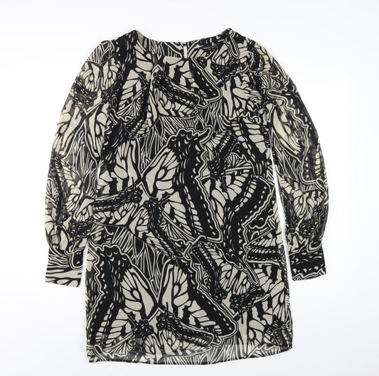 Dorothy Perkins Womens Black Geometric Polyester A-Line Size 10 Round Neck Button