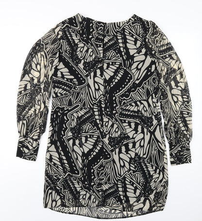 Dorothy Perkins Womens Black Geometric Polyester A-Line Size 10 Round Neck Button